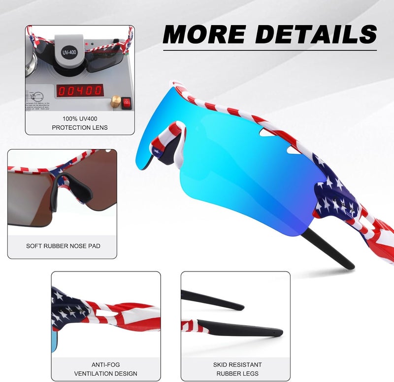 BangLong Polarized Sports Sunglasses Cycling Sun Glasses for Men Women with 5 Interchangeable Lenes for Running Baseball Golf - Image 5